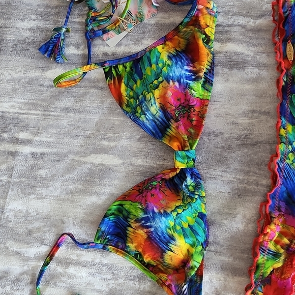 Luli fama mundo de colores full ruched bottom in size M and tassel back top M - Picture 7 of 10